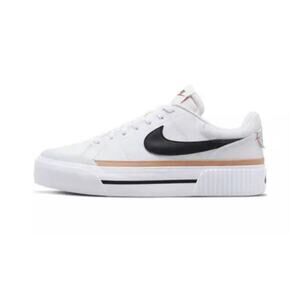 Nike White Sneakers with Black Swoosh and Tan Stripe